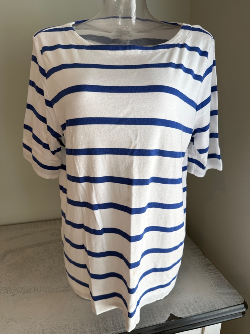 Chico's White Tee with Royal Blue Stripes Chicos Sz 4/ XXL
